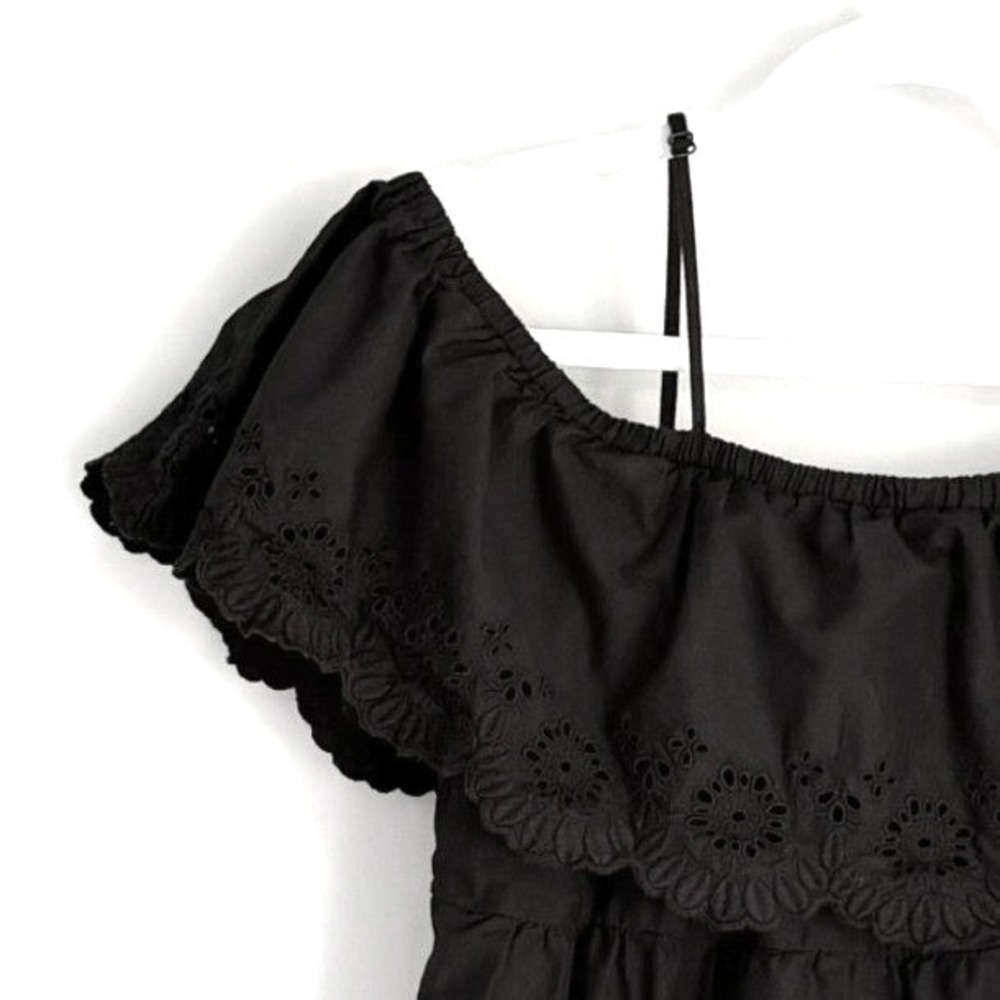 Old Navy Black Maxi Dress Eyelet Off The Shoulder Ruffle Tiered 100% Cotton SZ M - Picture 3 of 12